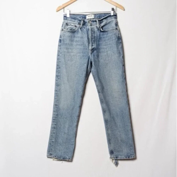 NEW AGOLDE Lana Crop Jeans Emulsion Blue Straight Leg Cropped Size 24 Revolve - Picture 6 of 11